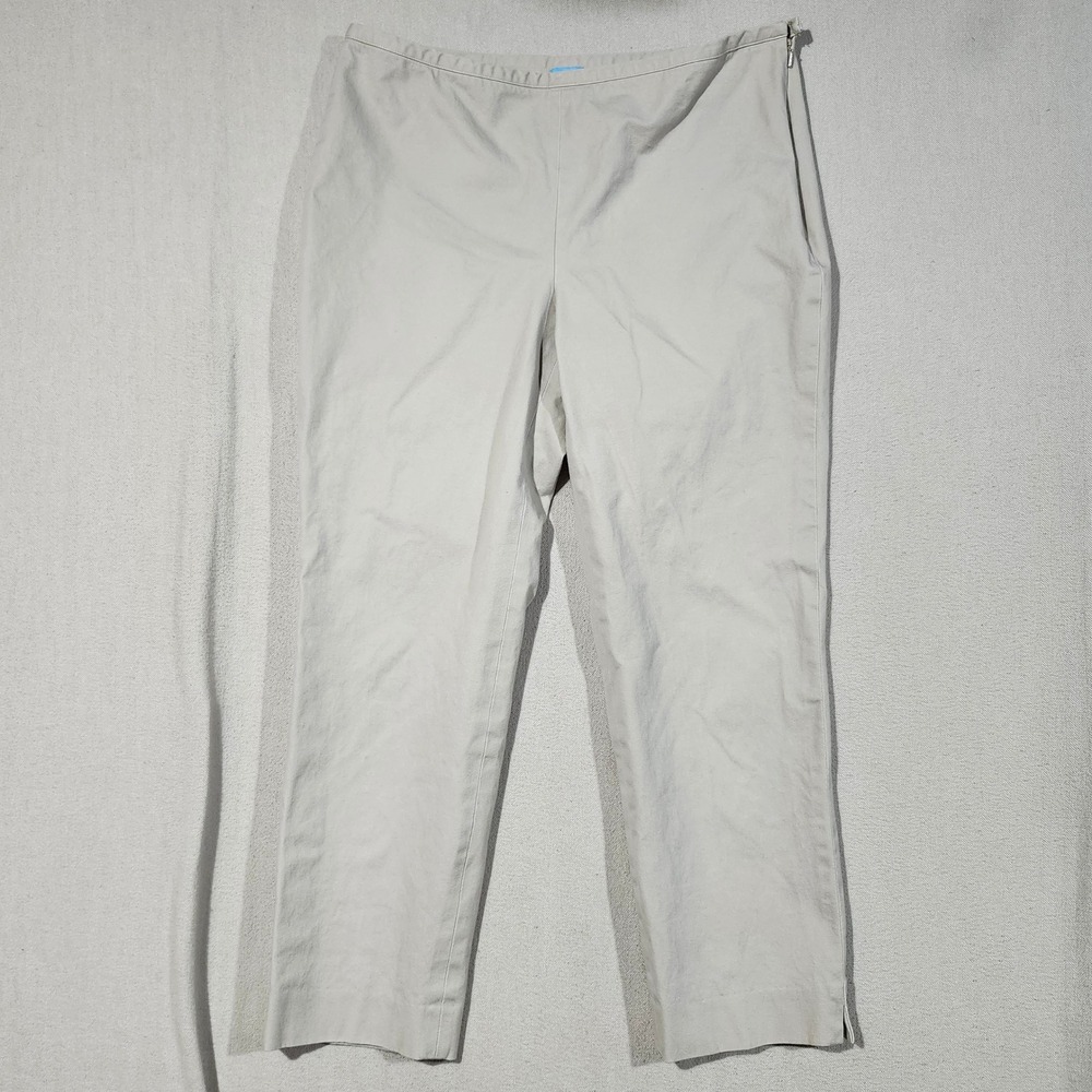 J.McLaughlin Beige Herringbone Side Zip Ankle Pants Womens 10 Khaki Straight Leg
